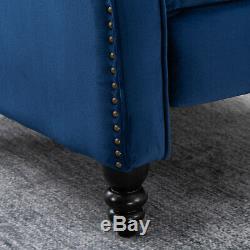 Recliner Armchair Velvet Fabric Wingback Button Tufted Fireside Sofa Chair Blue