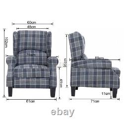 Recliner Armchair Wing Back Fireside Check Fabric Sofa Chair Lounge Cinema Chair