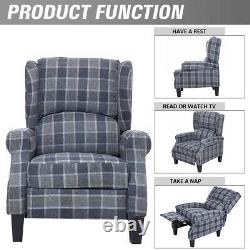 Recliner Armchair Wing Back Fireside Check Fabric Sofa Lounge Cinema