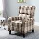 Recliner Armchair Wing Back Fireside Check Fabric Sofa Lounge Cinema Chair Beige