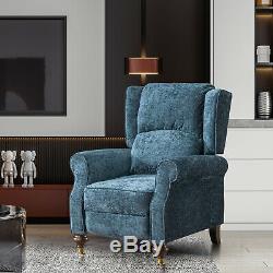 Recliner Armchair Wing Back Fireside Check Fabric Sofa Lounge Cinema Chair Blue