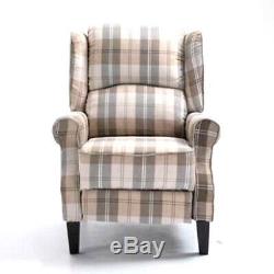 Recliner Armchair Wing Back Fireside Fabric Tartan Sofa Lounge Cinema Chair Home