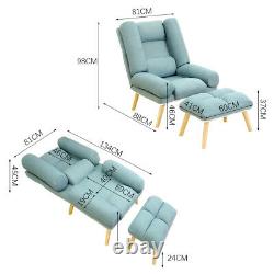 Recliner Armchair Wing Back Fireside Linen Fabric Lounge Sofa Chair with Stool