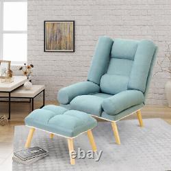 Recliner Armchair Wing Back Fireside Linen Fabric Lounge Sofa Chair with Stool