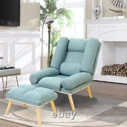 Recliner Armchair Wing Back Fireside Linen Fabric Lounge Sofa Chair with Stool