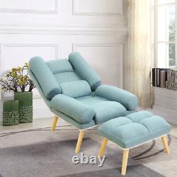 Recliner Armchair Wing Back Fireside Linen Fabric Lounge Sofa Chair with Stool