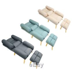 Recliner Armchair Wing Back Fireside Linen Fabric Lounge Sofa Chair with Stool