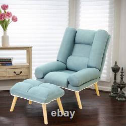 Recliner Armchair Wing Back Fireside Linen Fabric Lounge Sofa Chair with Stool