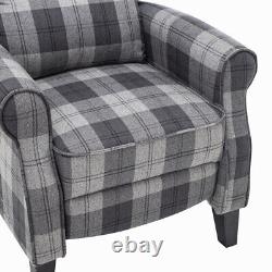 Recliner Chair Fabric Fireside Occasional Armchair Tartan Sofa Footrest Lounge