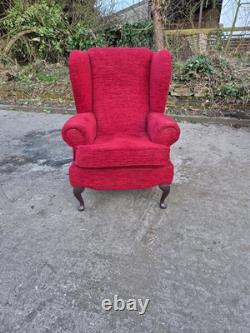 Red Dralon High Back Wing Back Armchair/Fireside Chair on Cabrio Legs