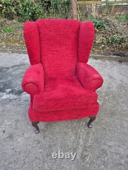 Red Dralon High Back Wing Back Armchair/Fireside Chair on Cabrio Legs