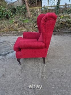 Red Dralon High Back Wing Back Armchair/Fireside Chair on Cabrio Legs