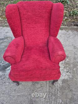 Red Dralon High Back Wing Back Armchair/Fireside Chair on Cabrio Legs