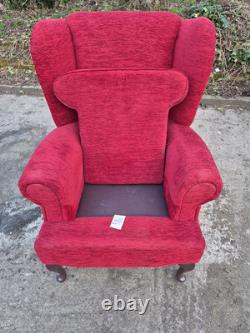 Red Dralon High Back Wing Back Armchair/Fireside Chair on Cabrio Legs