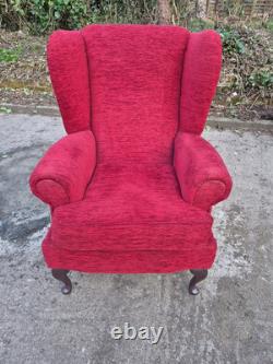 Red Dralon High Back Wing Back Armchair/Fireside Chair on Cabrio Legs