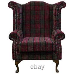 Red Tartan Wing Back Armchair Monk Fireside Chair in Lana Fabric LAN1258