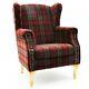 Red Tartan Wingback Armchair Fireside Accent Chair Handmade Home Decor