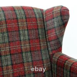 Red Tartan Wingback Armchair Fireside Accent Chair Handmade Home Decor