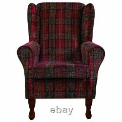 Red Tartan Wingback Armchair Fireside Chair Handmade in Lana Check Fabric UK