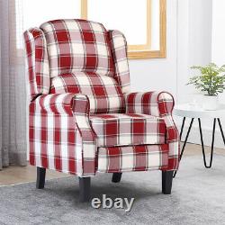 Red Vintage Check Recliner Lounge Chair Armchair Sofa Wing Back Fabric Fireside