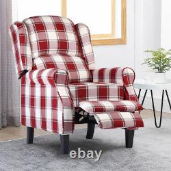 Red Vintage Check Recliner Lounge Chair Armchair Sofa Wing Back Fabric Fireside