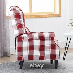 Red Vintage Check Recliner Lounge Chair Armchair Sofa Wing Back Fabric Fireside