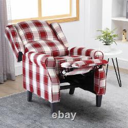 Red Vintage Check Recliner Lounge Chair Armchair Sofa Wing Back Fabric Fireside