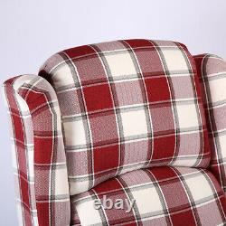 Red Vintage Check Recliner Lounge Chair Armchair Sofa Wing Back Fabric Fireside