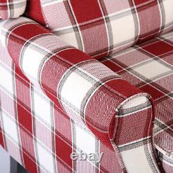 Red Vintage Check Recliner Lounge Chair Armchair Sofa Wing Back Fabric Fireside