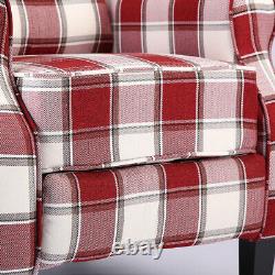 Red Vintage Check Recliner Lounge Chair Armchair Sofa Wing Back Fabric Fireside