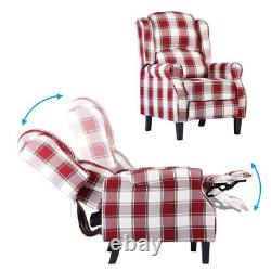 Red Vintage Check Recliner Lounge Chair Armchair Sofa Wing Back Fabric Fireside