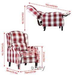 Red Vintage Check Recliner Lounge Chair Armchair Sofa Wing Back Fabric Fireside