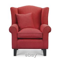 Red Wingback Lounge Armchair Chenille Fabric Chair Fireside Seat Living Room