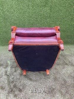 Reproduction Maroon Leather Fireside Wingback Carved Armchair Chesterfield