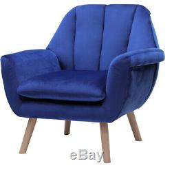 Retro Blue Velvet Tub Sofa Wing Back Fireside Living Room Lounge Chair Armchair