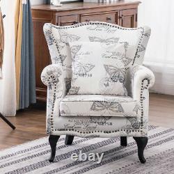Retro Butterfly Pattern Armchair Upholstered Seat Wing Back Sofa Fireside Lounge