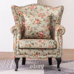 Retro Butterfly Print Wing Back Chesterfield Chair Queen Anne Fireside Armchair