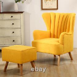 Retro Fabric Wingback Armchair Tub Sofa And Stool Set Fireside Living Room Chair