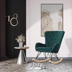 Retro Green Velvet Armchair Lazy Rocking Chair Living Room Bedroom Lounge Seat