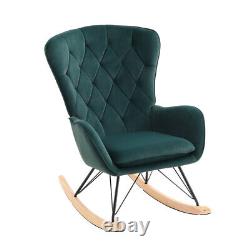 Retro Green Velvet Armchair Lazy Rocking Chair Living Room Bedroom Lounge Seat