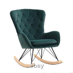 Retro Green Velvet Armchair Lazy Rocking Chair Living Room Bedroom Lounge Seat