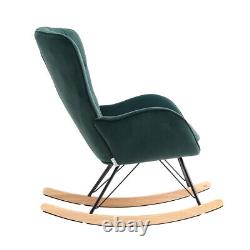 Retro Green Velvet Armchair Lazy Rocking Chair Living Room Bedroom Lounge Seat