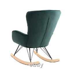Retro Green Velvet Armchair Lazy Rocking Chair Living Room Bedroom Lounge Seat
