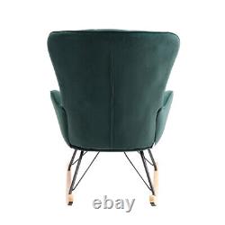Retro Green Velvet Armchair Lazy Rocking Chair Living Room Bedroom Lounge Seat