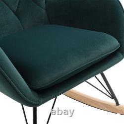 Retro Green Velvet Armchair Lazy Rocking Chair Living Room Bedroom Lounge Seat