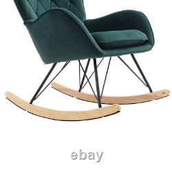 Retro Green Velvet Armchair Lazy Rocking Chair Living Room Bedroom Lounge Seat