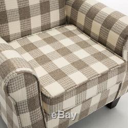 Retro Occasional Wingback Chair Fabric Linen Armchair Tweed Tartan Fireside Sofa