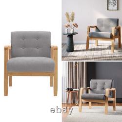 Retro Single Sofa Armchair Wood Frame Padded Cushion Linen Fabric Fireside Chair