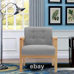 Retro Single Sofa Armchair Wood Frame Padded Cushion Linen Fabric Fireside Chair