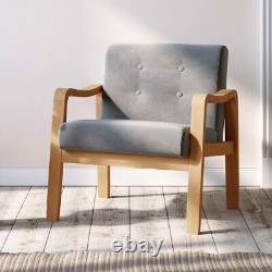 Retro Single Sofa Armchair Wood Frame Padded Cushion Linen Fabric Fireside Chair
